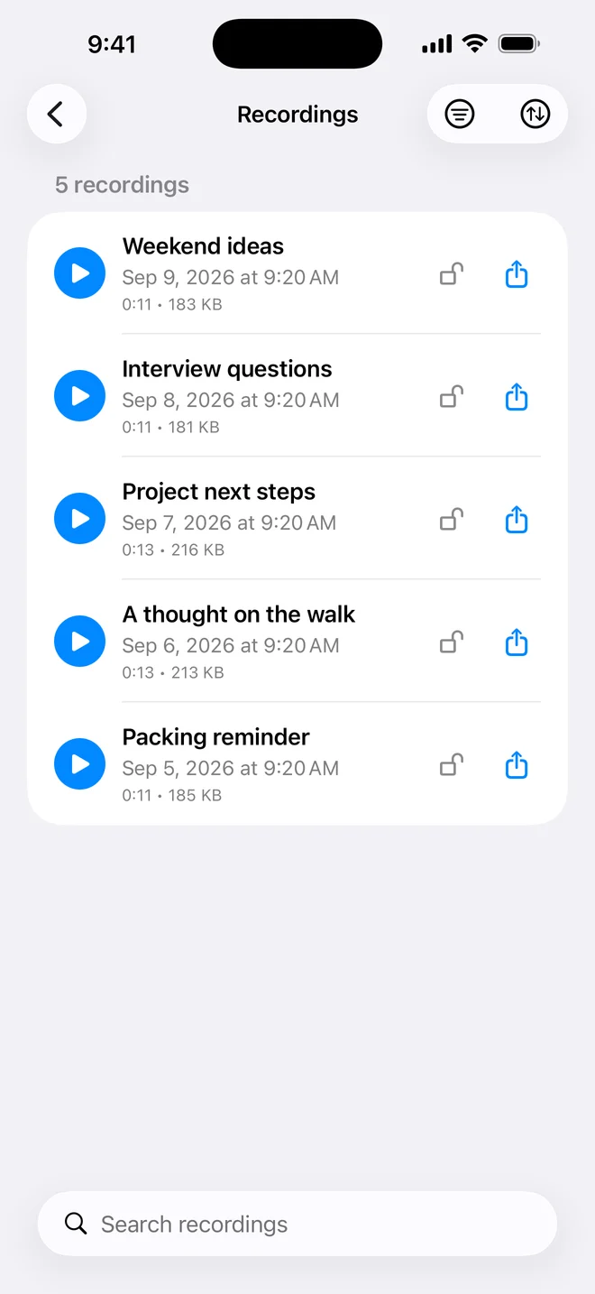 Searchable OnePress Rec recordings library