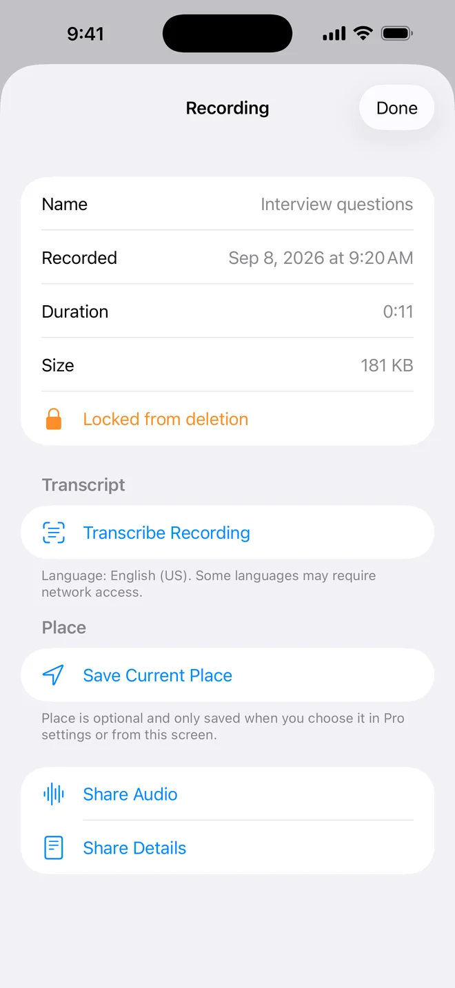 OnePress Rec recording protected against accidental deletion